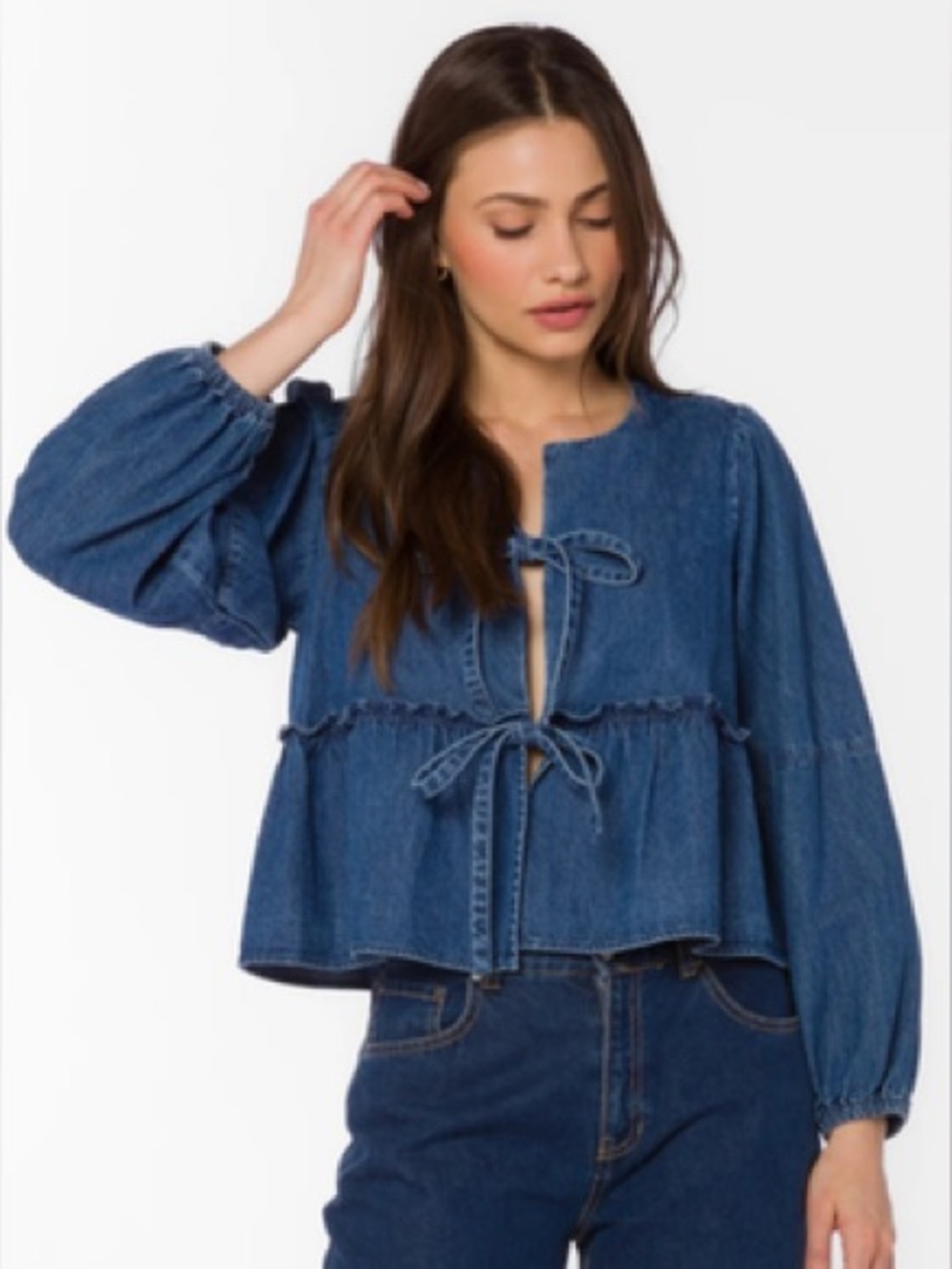 Velvet Heart Abbie Tokyo Cotton Ruffle Tiered Long Balloon Sleeve Top Size Large